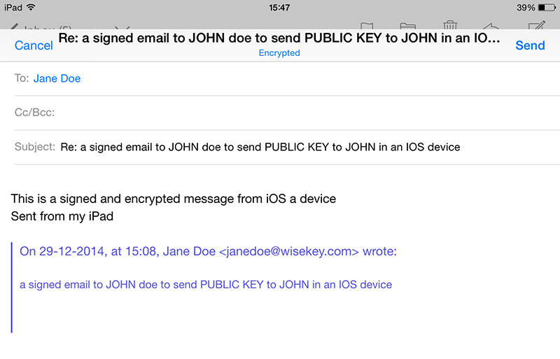 how to send a digital signed and encrypted email from an ios 8.